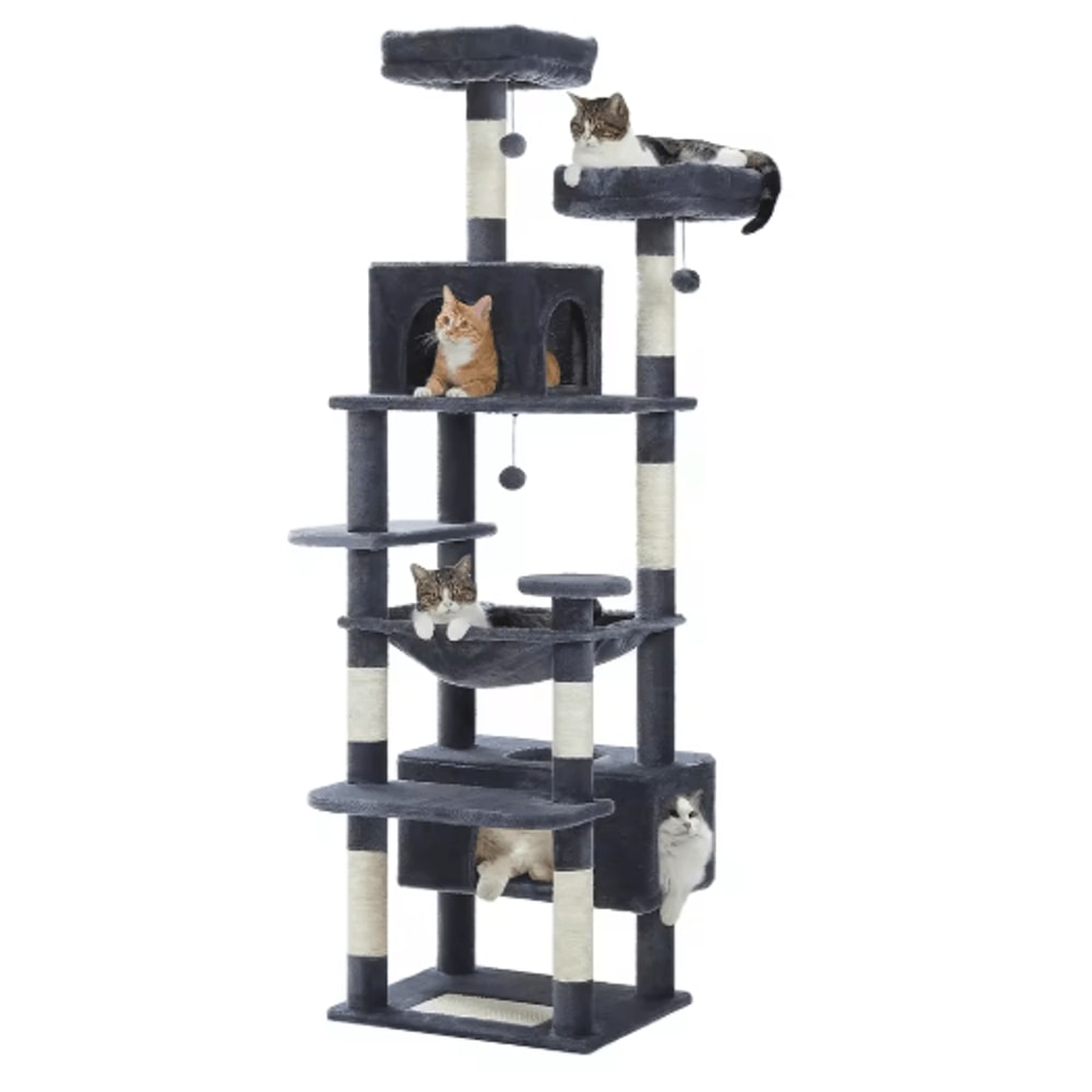 Large Cat Tree Tower MultiLevel Indoor Cat Condo With Hammock Scratching Posts Toys 4