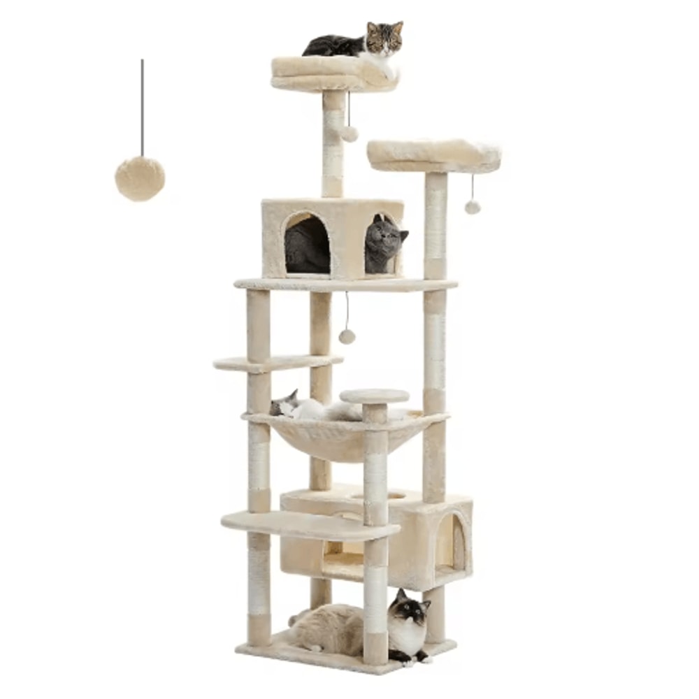 Large Cat Tree Tower MultiLevel Indoor Cat Condo With Hammock Scratching Posts Toys 5
