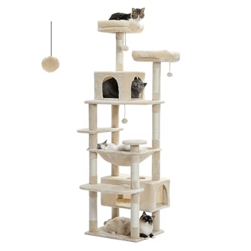 Large Cat Tree Tower MultiLevel Indoor Cat Condo With Hammock Scratching Posts Toys 5