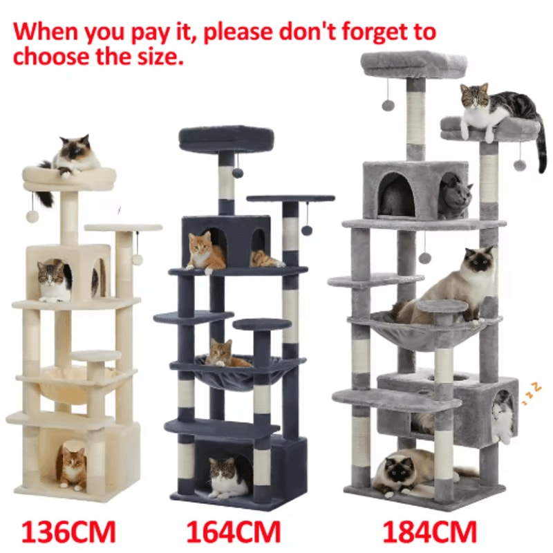 Large Cat Tree Tower MultiLevel Indoor Cat Condo With Hammock Scratching Posts Toys 6