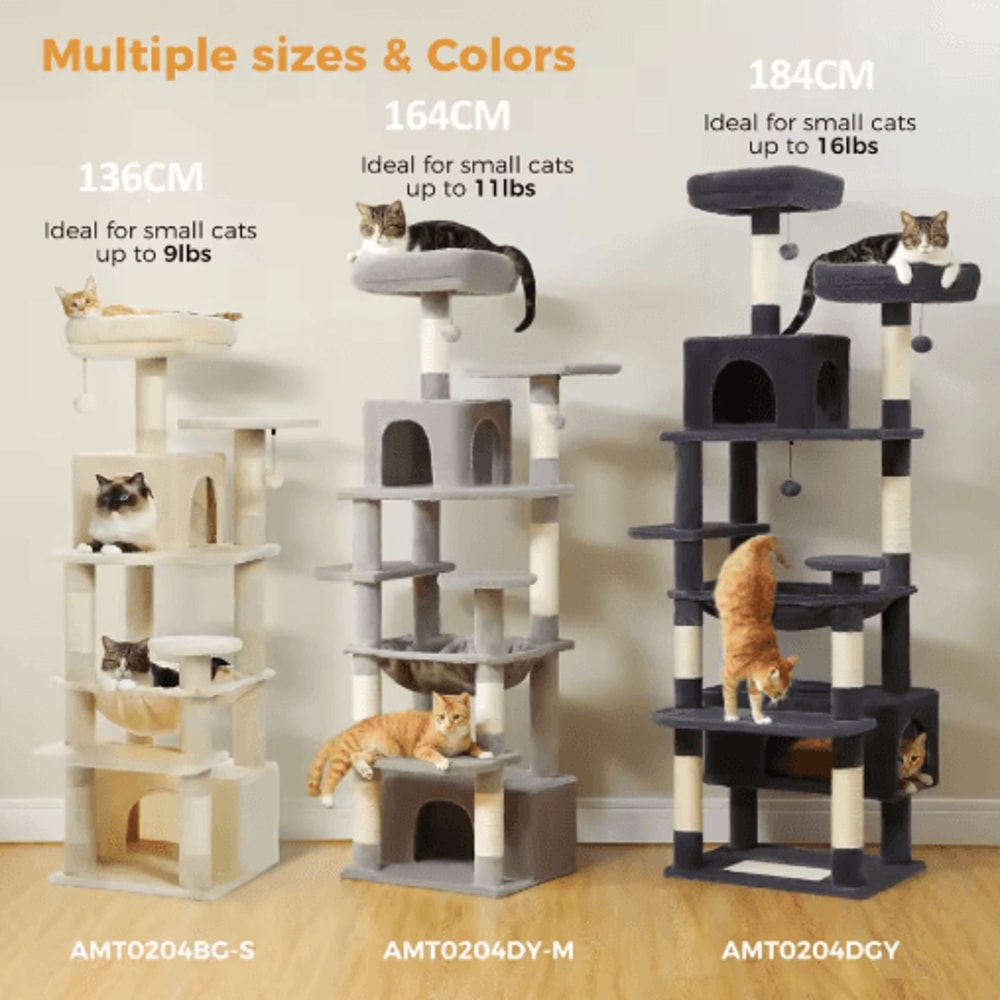 Large Cat Tree Tower MultiLevel Indoor Cat Condo With Hammock Scratching Posts Toys 7