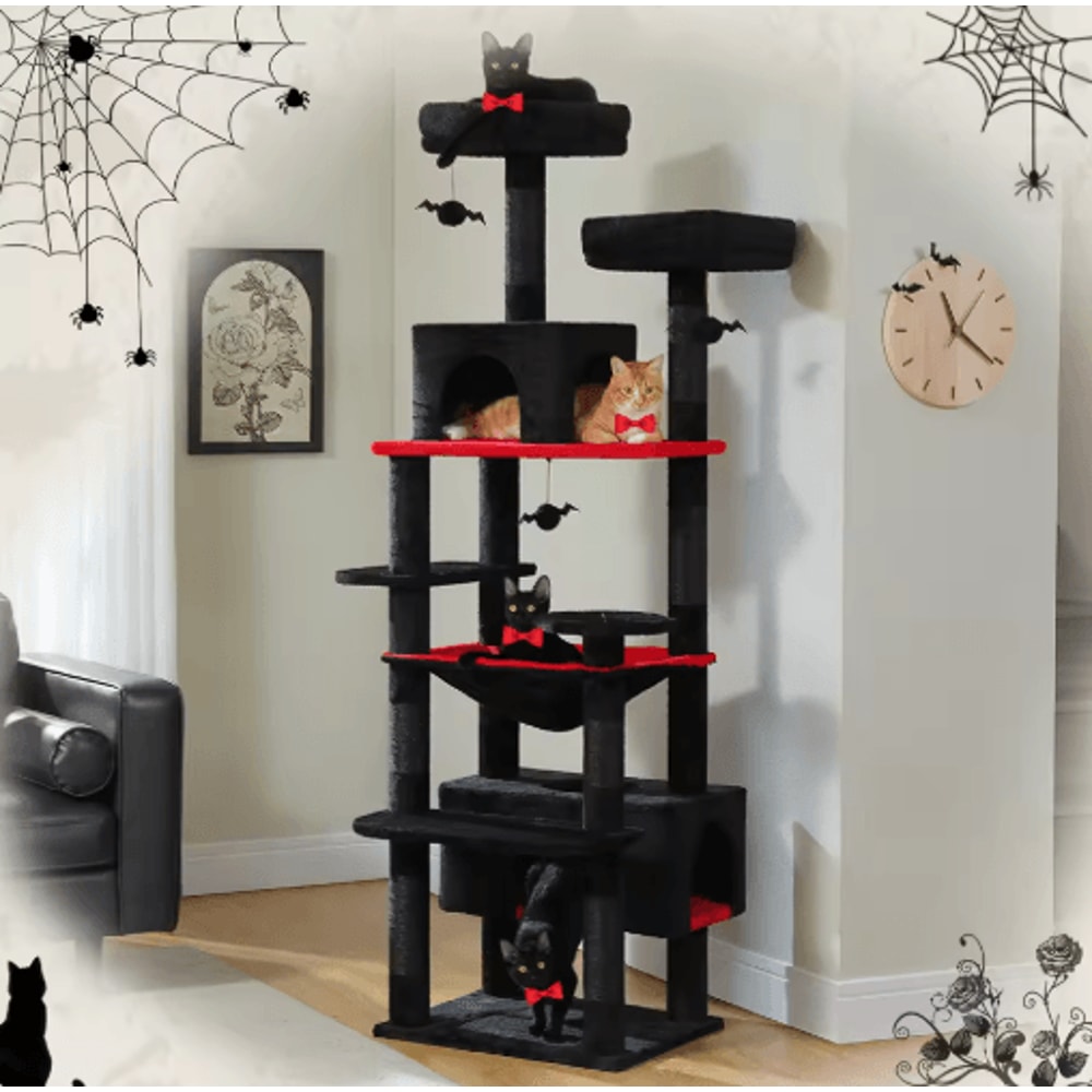 Large Cat Tree Tower MultiLevel Indoor Cat Condo With Hammock Scratching Posts Toys 8