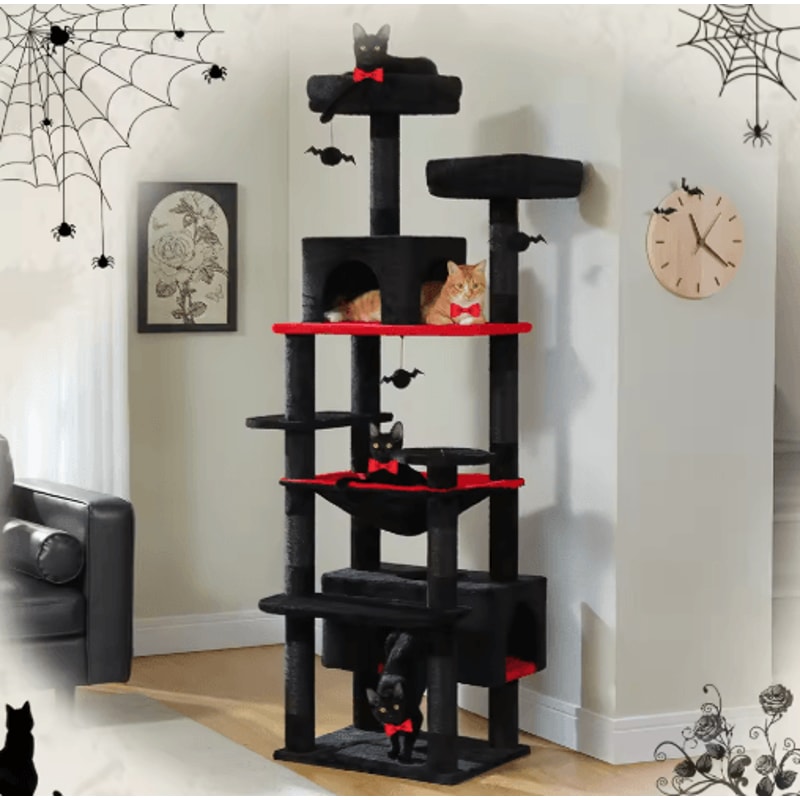 Large Cat Tree Tower MultiLevel Indoor Cat Condo With Hammock Scratching Posts Toys 8