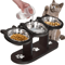 15 Elevated Cat Bowl Set Stainless Steel Feeding Bowls With Black Wooden Stand 0