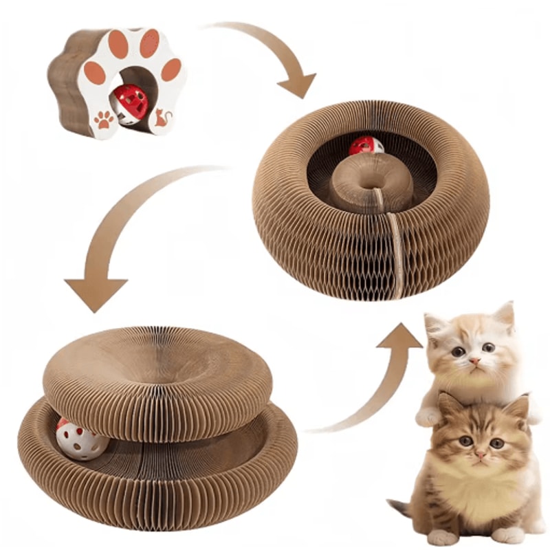 Foldable Cat Scratcher Toy MultiLevel Cardboard Claw Sharpener With Bell Catnip 0