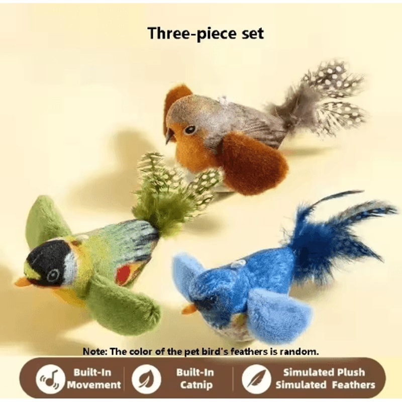Interactive Bird Sound Plush Cat Toy With Elastic Rope 1