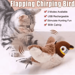 interactive bird sound plush cat toy with elastic rope