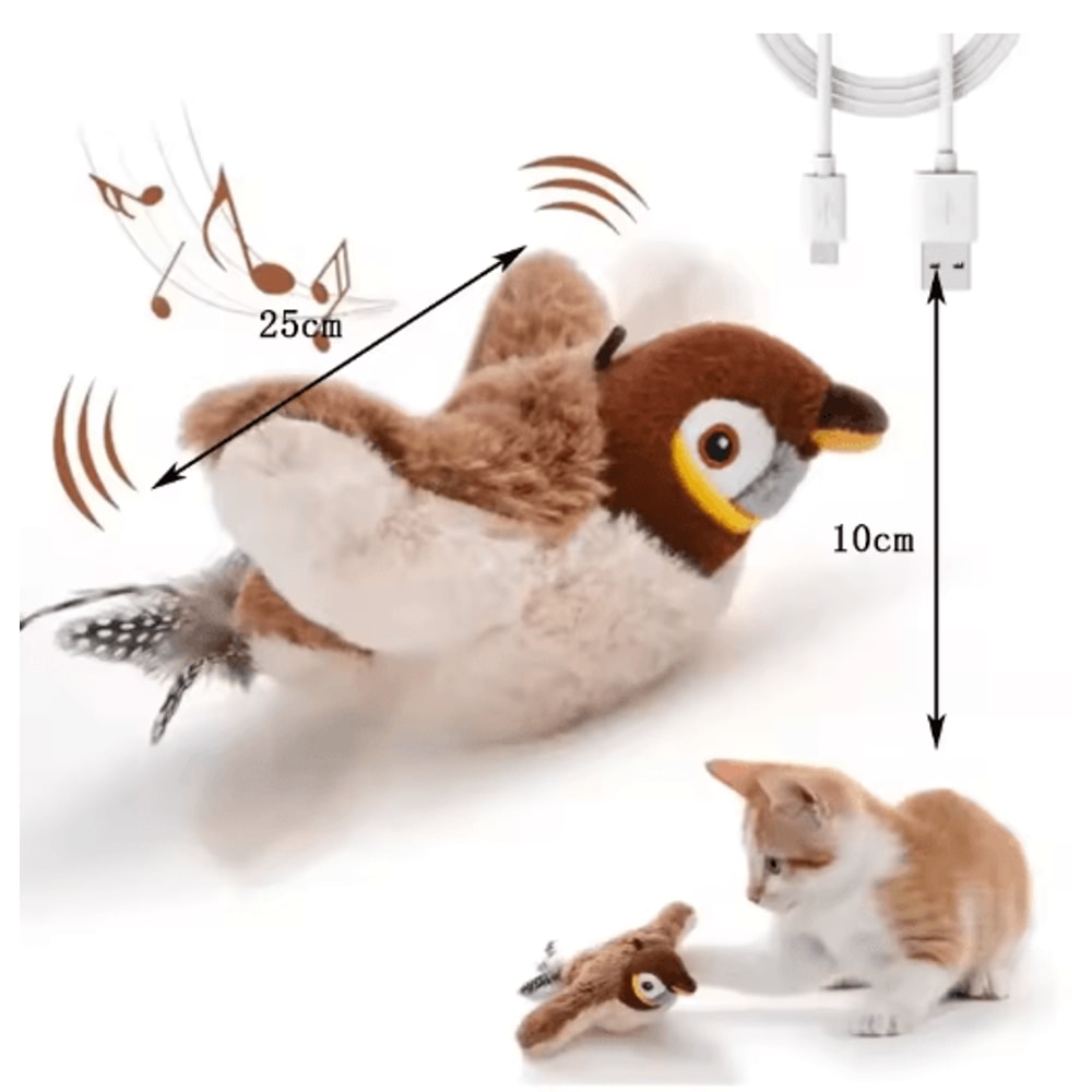 Interactive Bird Sound Plush Cat Toy With Elastic Rope 2