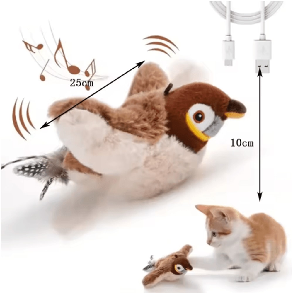 Interactive Bird Sound Plush Cat Toy With Elastic Rope 7