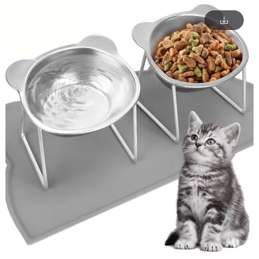 15 Tilted Elevated Stainless Steel Cat Bowl For Comfortable Feeding 0