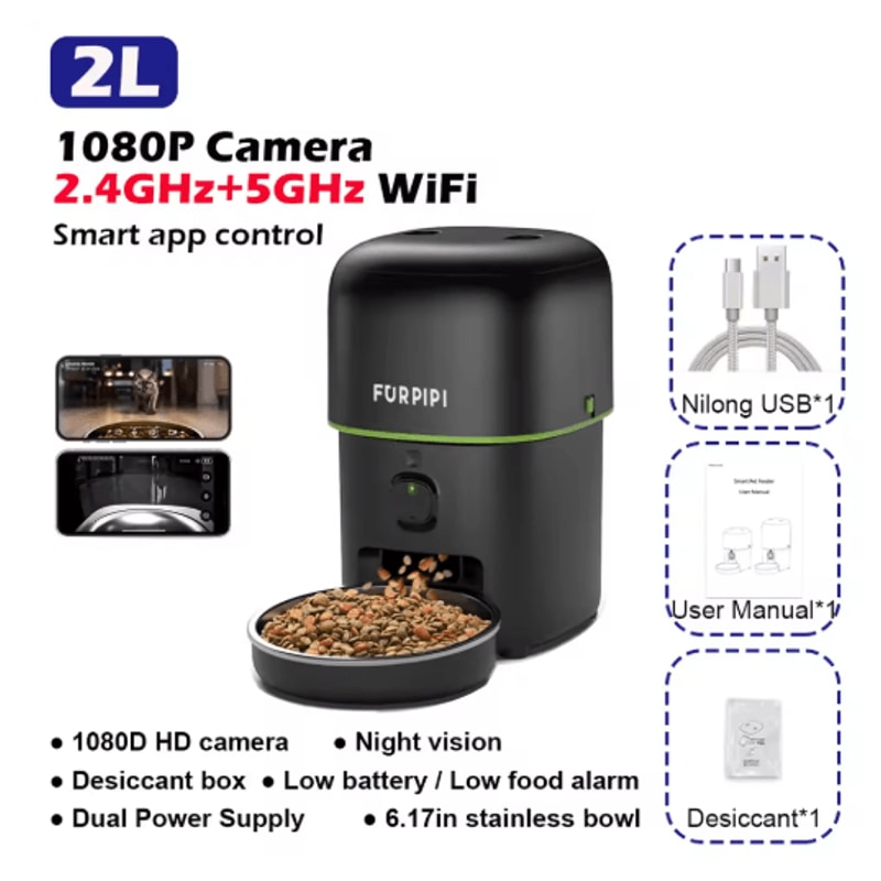1080P HD Smart WiFi Automatic Pet Feeder With Camera For Cats Dogs 1