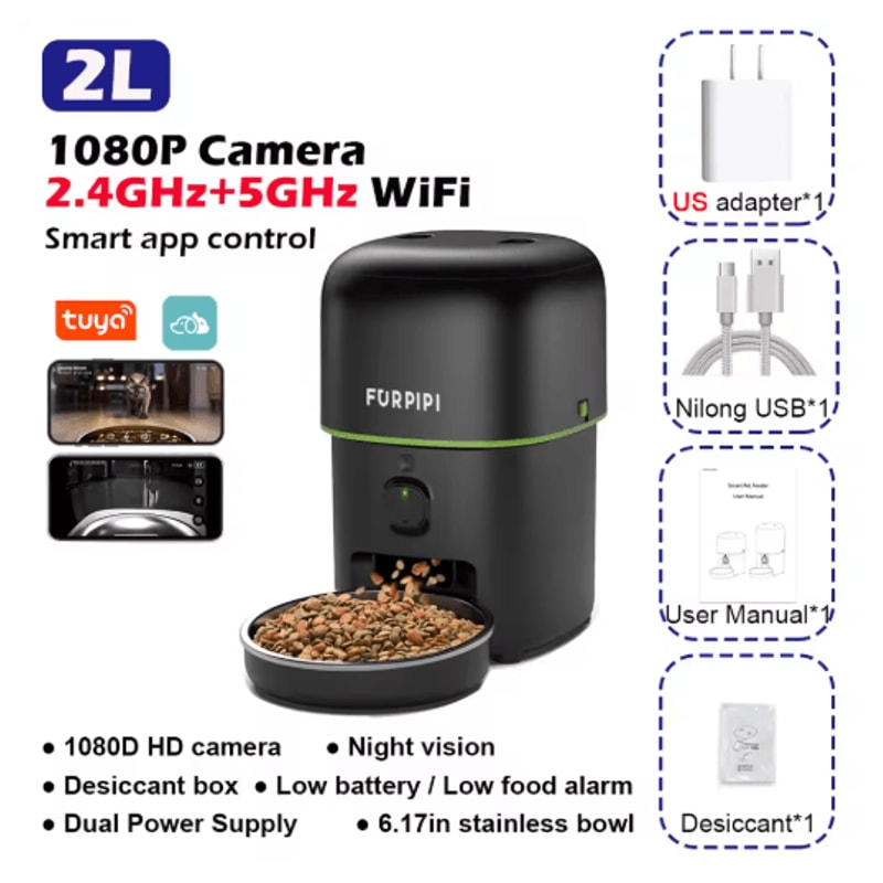1080P HD Smart WiFi Automatic Pet Feeder With Camera For Cats Dogs 2