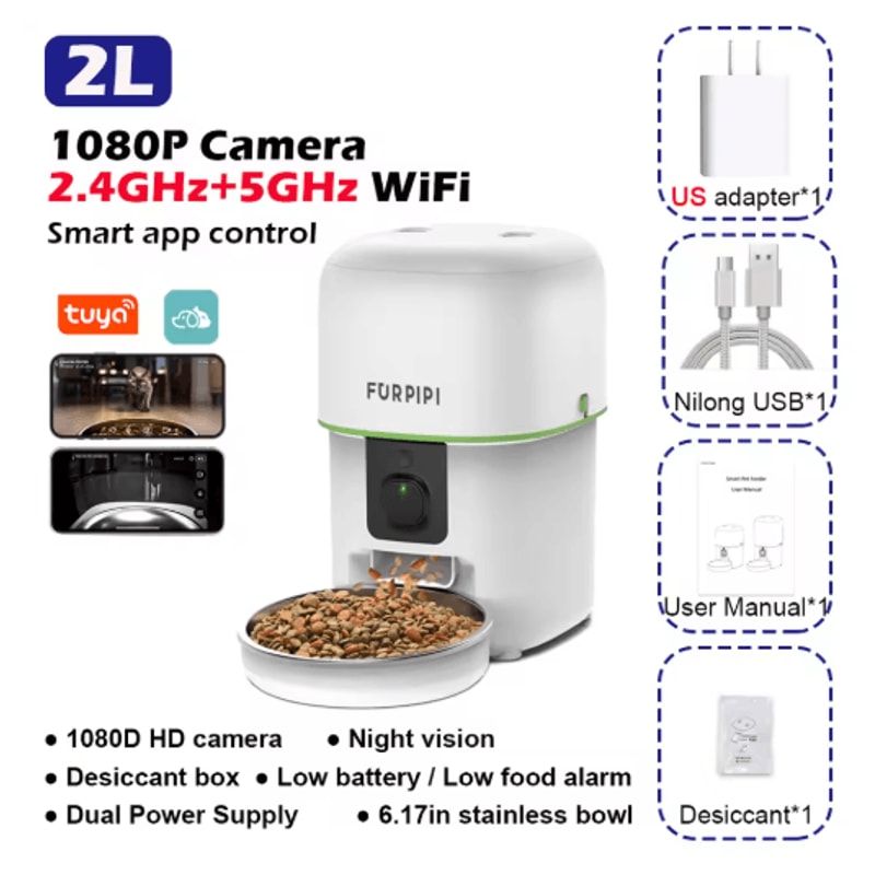 1080P HD Smart WiFi Automatic Pet Feeder With Camera For Cats Dogs 4