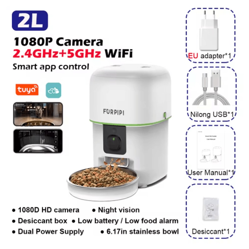 1080P HD Smart WiFi Automatic Pet Feeder With Camera For Cats Dogs 5