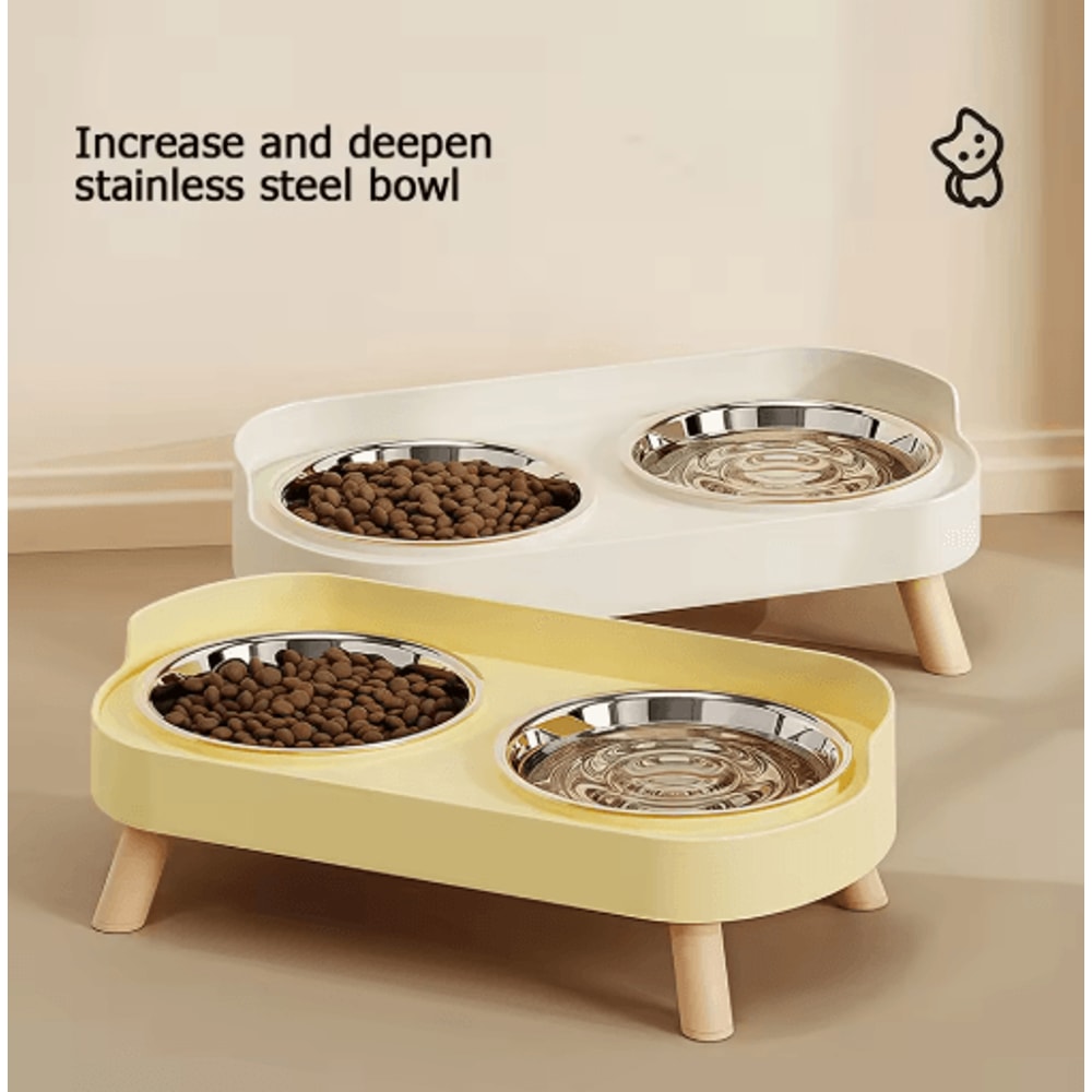 Double Ceramic Elevated Cat Food Water Bowl Set For Cats Dogs 0