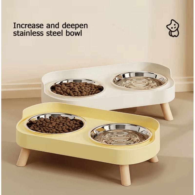 Double Ceramic Elevated Cat Food Water Bowl Set For Cats Dogs 0