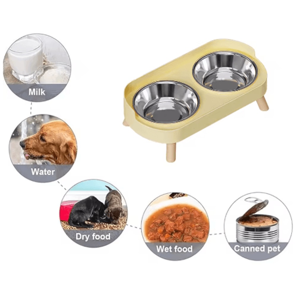 Double Ceramic Elevated Cat Food Water Bowl Set For Cats Dogs 6