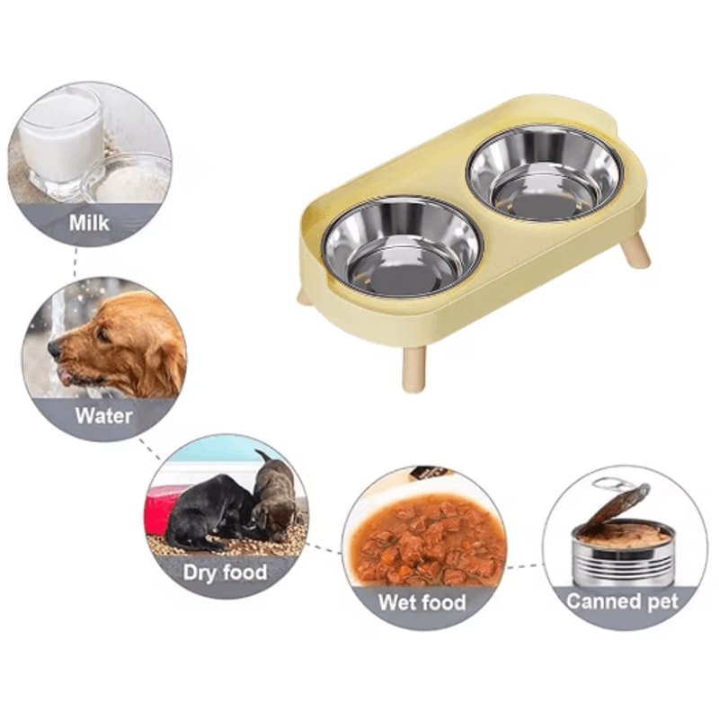Double Ceramic Elevated Cat Food Water Bowl Set For Cats Dogs 6