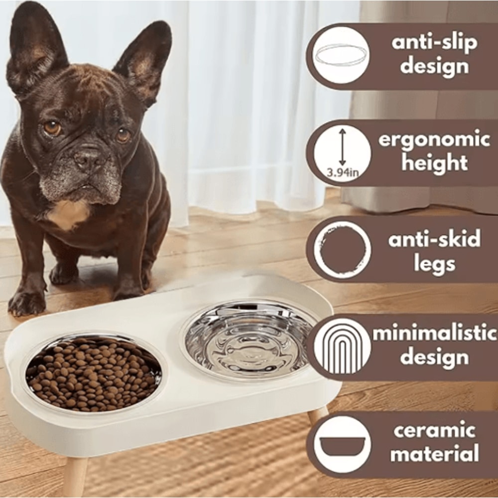 Double Ceramic Elevated Cat Food Water Bowl Set For Cats Dogs 7