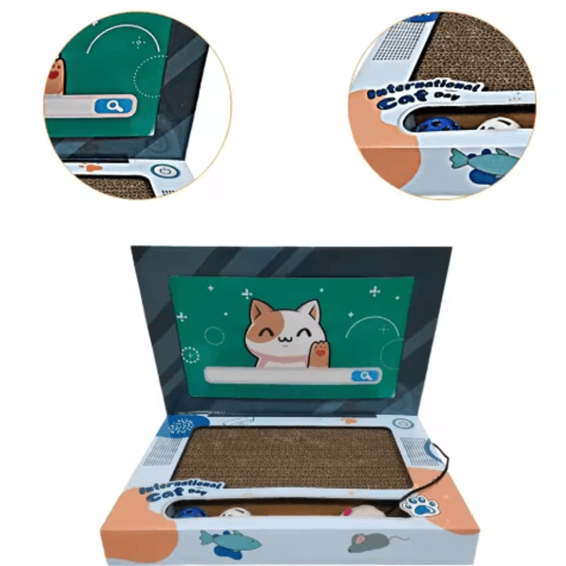 Foldable LaptopShaped Corrugated Cat Scratching Board Toy 3