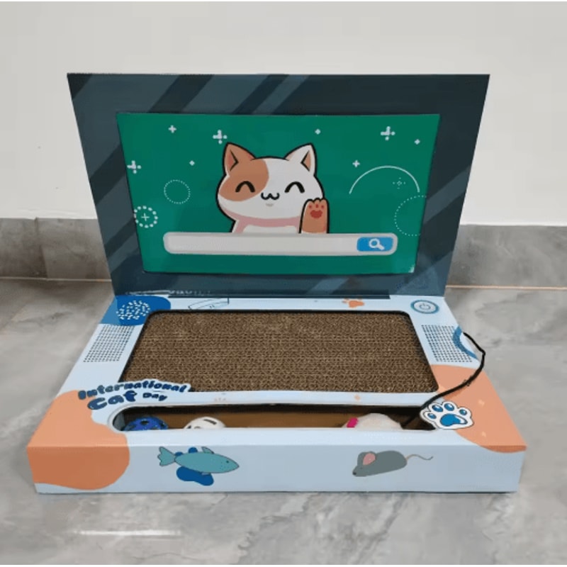 Foldable LaptopShaped Corrugated Cat Scratching Board Toy 4