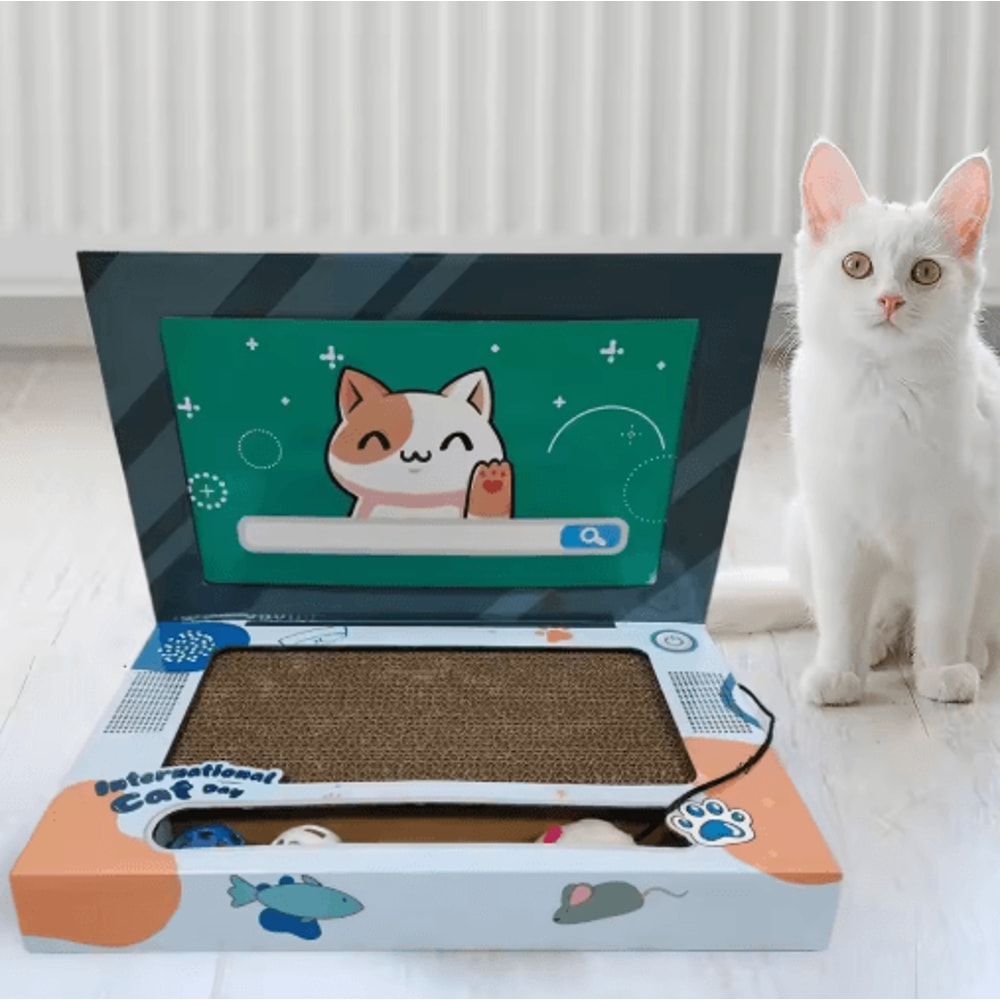 Foldable LaptopShaped Corrugated Cat Scratching Board Toy 5