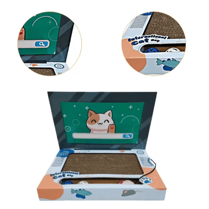 Foldable LaptopShaped Corrugated Cat Scratching Board Toy 0