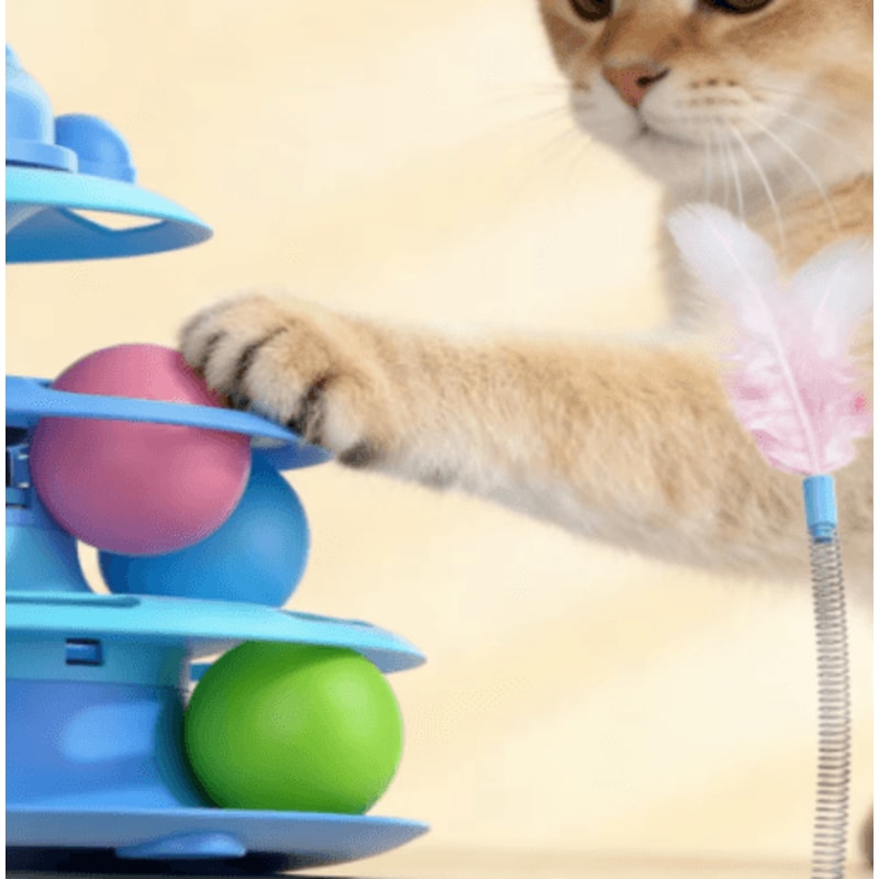 4Layer Interactive Cat Turntable Toy With Feather Ball Track 6