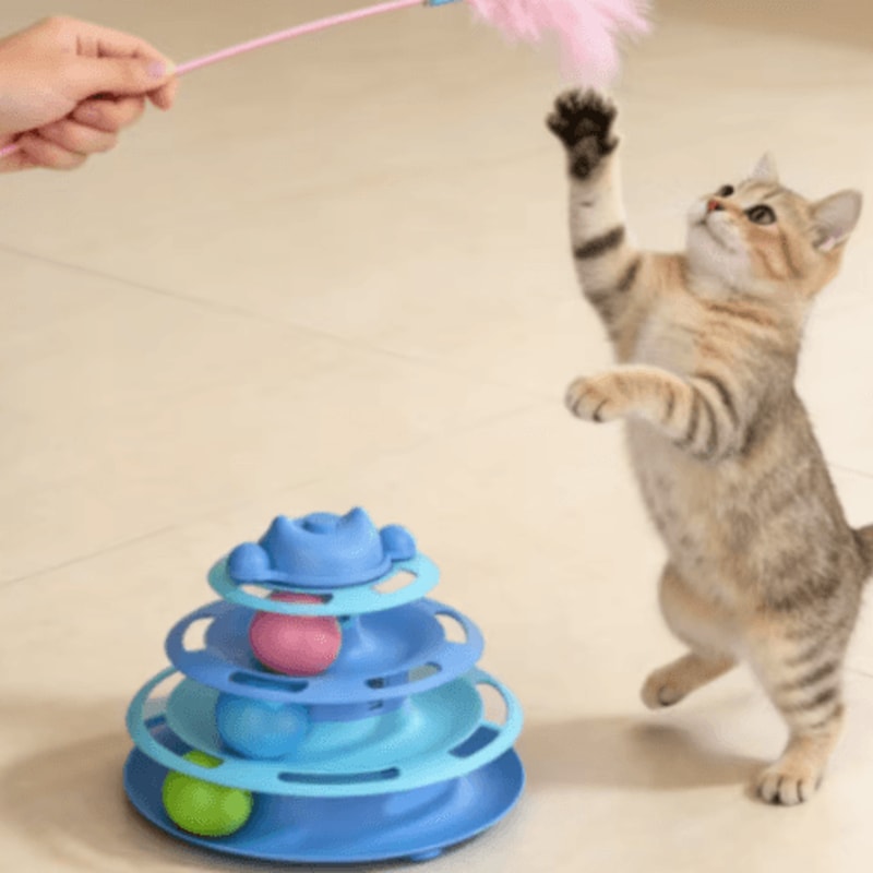 4Layer Interactive Cat Turntable Toy With Feather Ball Track 7