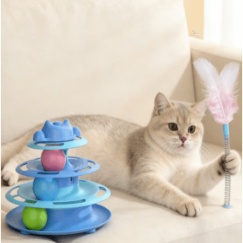 4Layer Interactive Cat Turntable Toy With Feather Ball Track 0