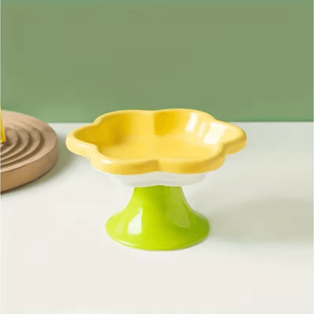 Flower Design Raised Ceramic Cat Bowl With Stand 2