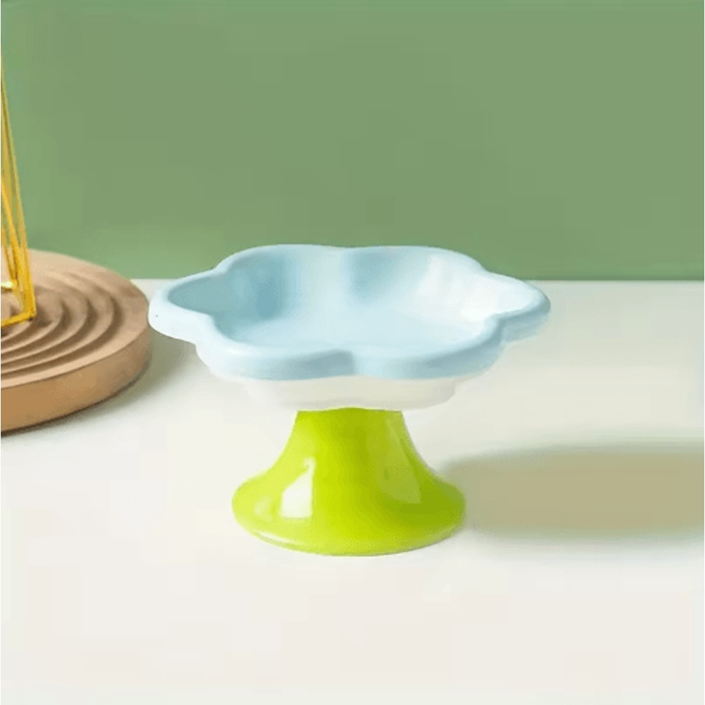Flower Design Raised Ceramic Cat Bowl With Stand 3