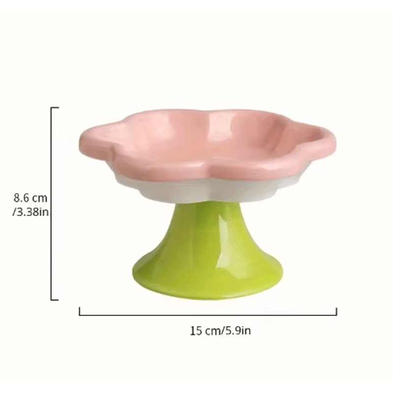 Flower Design Raised Ceramic Cat Bowl With Stand 7