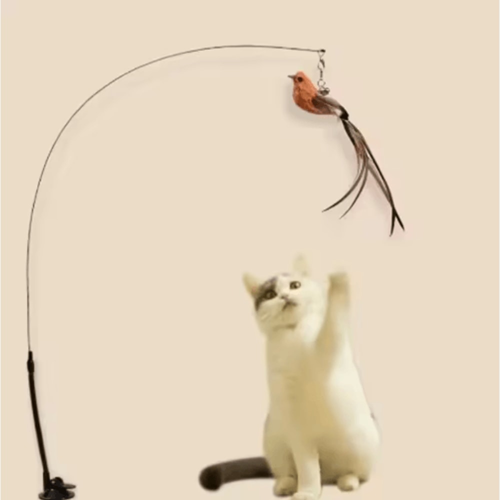 Interactive Feather Suction Cup Cat Teaser Toy With Bell 4