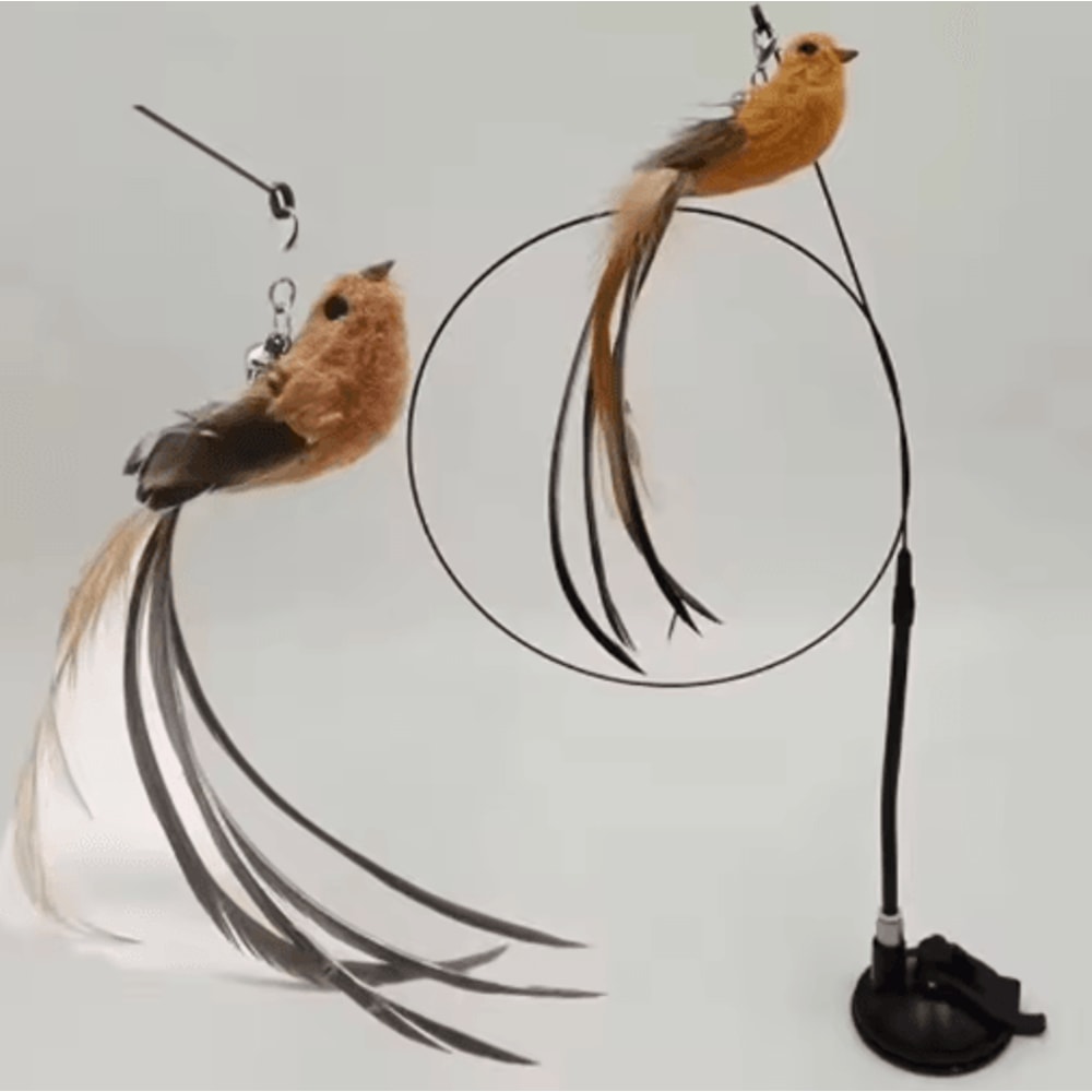 Interactive Feather Suction Cup Cat Teaser Toy With Bell 0