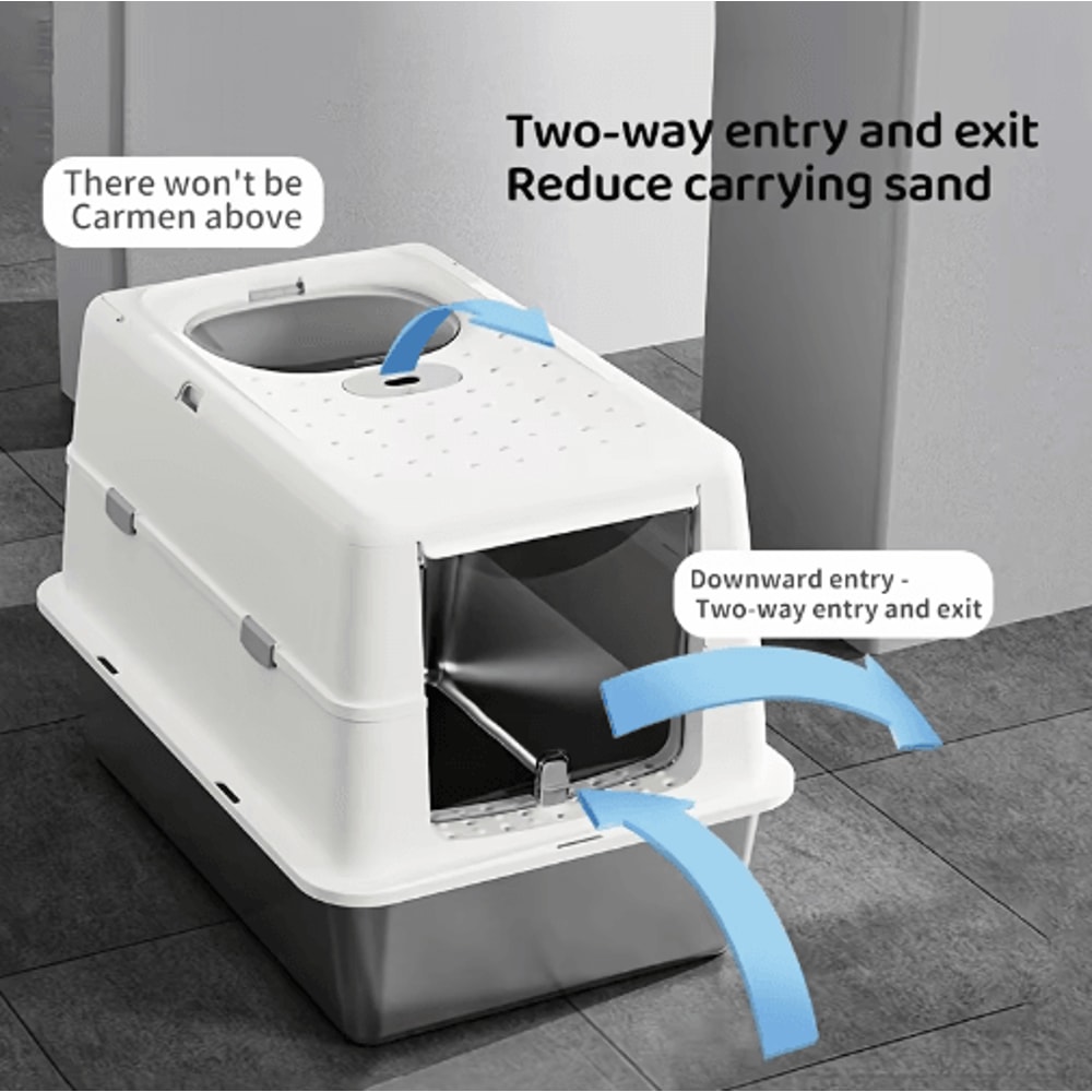 Stainless Steel Covered Cat Litter Box With NonSlip Mat 10