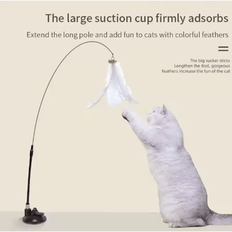 HandsFree Suction Cup Feather Wand Interactive Cat Toy 5