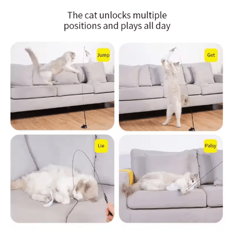 HandsFree Suction Cup Feather Wand Interactive Cat Toy 6
