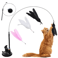 hands-free suction cup feather wand interactive cat toy