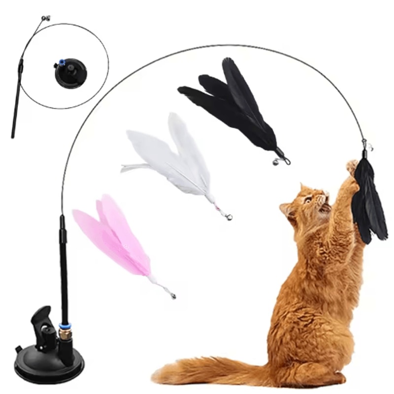 HandsFree Suction Cup Feather Wand Interactive Cat Toy 0