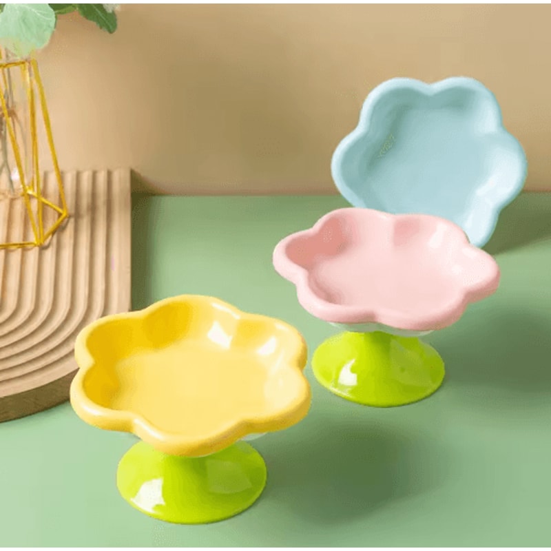 Floral Ceramic Elevated Cat Food Water Bowl For Neck Comfort 8