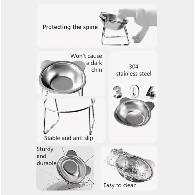 15 Tilted Raised Stainless Steel Cat Food Water Bowl 6