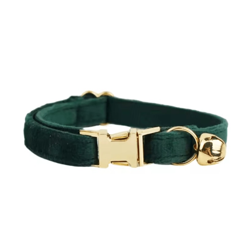 Personalized Velvet Cat Collar With Engraved Name Bow Bell 2