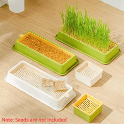 layered soilless cat grass growing kit with seed germination tray
