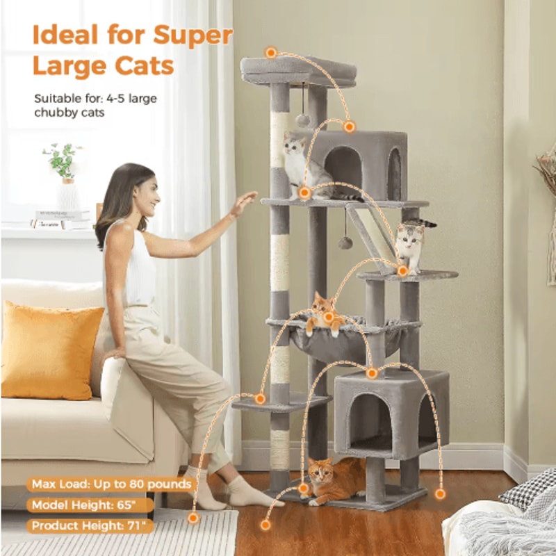 MultiLevel Cat Tree Tower With Large Condo Beds Scratching Posts 7