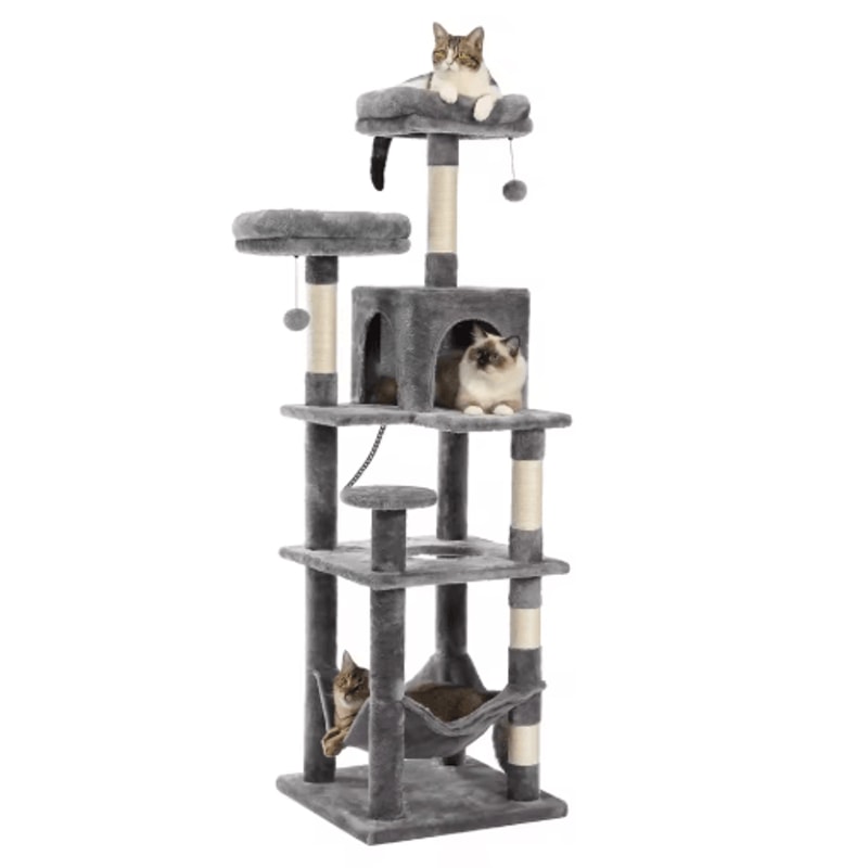 MultiLevel Plush Cat Tree Tower With Hammock Condo Bed 3