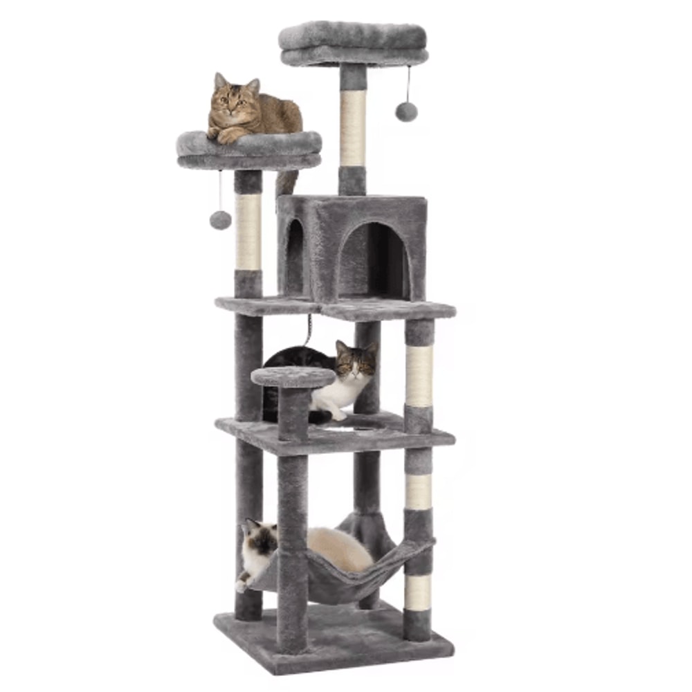 MultiLevel Plush Cat Tree Tower With Hammock Condo Bed 5