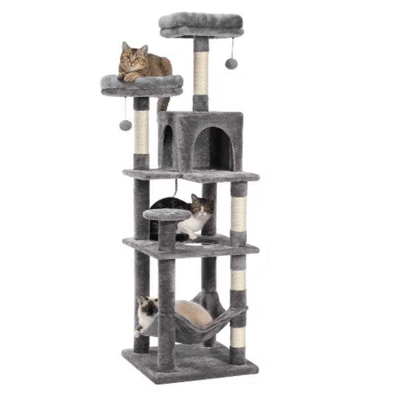 MultiLevel Plush Cat Tree Tower With Hammock Condo Bed 5