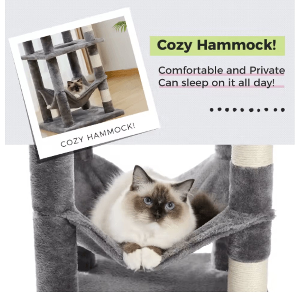 MultiLevel Plush Cat Tree Tower With Hammock Condo Bed 7