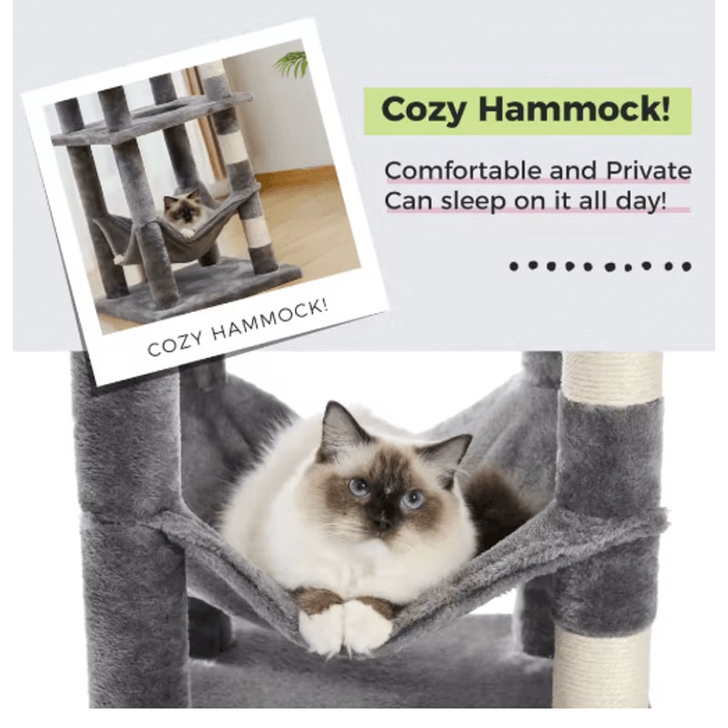 MultiLevel Plush Cat Tree Tower With Hammock Condo Bed 7